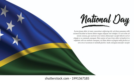 National Day Banner with Solomon Islands Flag background. It will be used for Poster, Greeting Card. Vector Illustration.