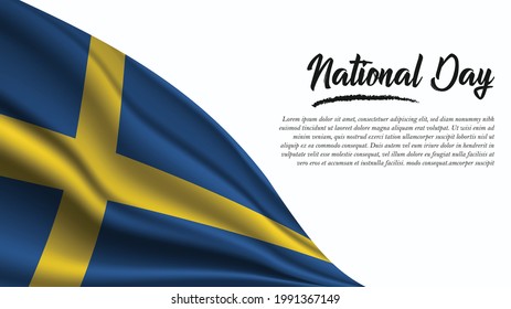 National Day Banner with Sweden Flag background. It will be used for Poster, Greeting Card. Vector Illustration.