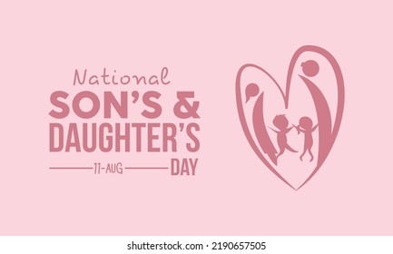 National Son’s and Daughter’s Day calligraphic banner design on pink background. Script lettering banner, poster, card concept idea. Shiny awareness vector template.