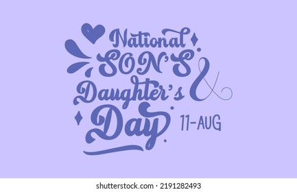 National Son’s and Daughter’s Day calligraphic banner design on purple background. Script lettering banner, poster, card concept idea. Shiny awareness vector template.