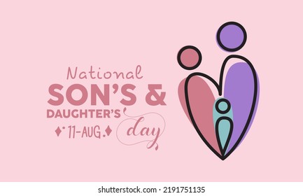 National Son’s and Daughter’s Day kalligraphisches Banner-Design auf rosafarbenem Hintergrund. Schriftzeichen-Banner, Poster, Kartenkonzept. Leuchtende Vektorgrafik-Vorlage.