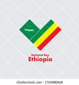 National Day Card Template with Heart Shaped Flag : Ethiopia Flag : Vector Illustration