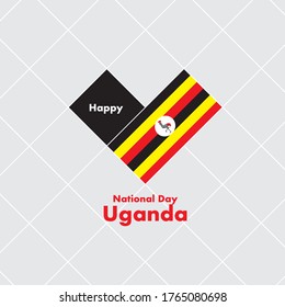 National Day Card Template with Heart Shaped Flag : Uganda Flag : Vector Illustration
