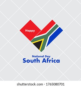 National Day Card Template with Heart Shaped Flag : South Africa Flag : Vector Illustration