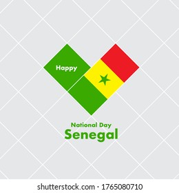 National Day Card Template with Heart Shaped Flag : Senegal Flag : Vector Illustration