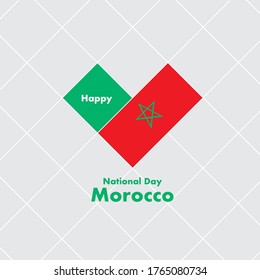 National Day Card Template with Heart Shaped Flag : Morocco Flag : Vector Illustration