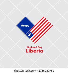 National Day Card Template with Heart Shaped Flag : Liberia Flag : Vector Illustration