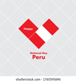 National Day Card Template with Heart Shaped Flag : Peru Flag : Vector Illustration