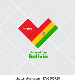 National Day Card Template with Heart Shaped Flag : Bolivia Flag : Vector Illustration