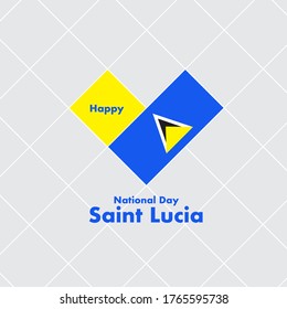 National Day Card Template with Heart Shaped Flag : Saint Lucia Flag : Vector Illustration