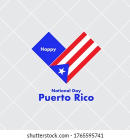 National Day Card Template with Heart Shaped Flag : Puerto Rico Flag : Vector Illustration
