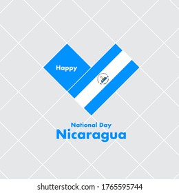 National Day Card Template with Heart Shaped Flag : Nicaragua Flag : Vector Illustration