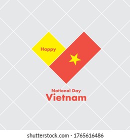 National Day Card Template with Heart Shaped Flag : Vietnam Flag : Vector Illustration