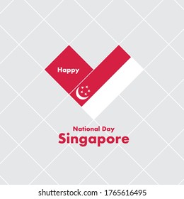 National Day Card Template with Heart Shaped Flag : Singapore Flag : Vector Illustration