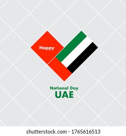 National Day Card Template with Heart Shaped Flag : UAE Flag : Vector Illustration