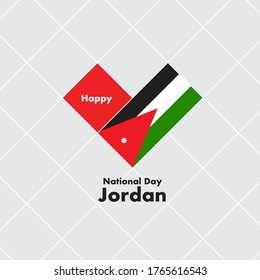 National Day Card Template with Heart Shaped Flag : Jordan Flag : Vector Illustration