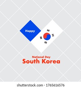 National Day Card Template with Heart Shaped Flag : South Korea Flag : Vector Illustration