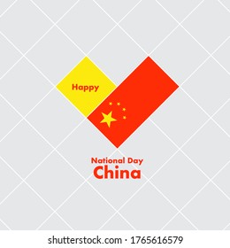 National Day Card Template with Heart Shaped Flag : China Flag : Vector Illustration