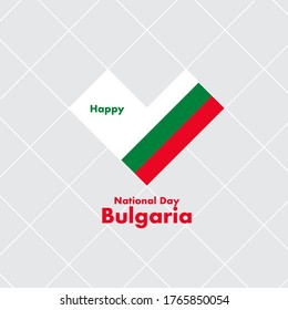 National Day Card Template with Heart Shaped Flag : Bulgaria Flag : Vector Illustration