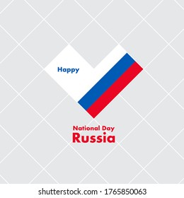 National Day Card Template with Heart Shaped Flag : Russia Flag : Vector Illustration