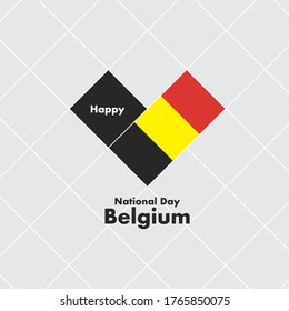 National Day Card Template with Heart Shaped Flag : Belgium Flag : Vector Illustration