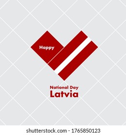 National Day Card Template with Heart Shaped Flag : Latvia Flag : Vector Illustration