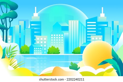 National day characters travel and travel outdoors, city landmarks, vector illustration