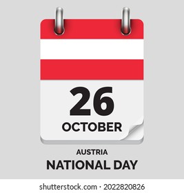 National Day, The Declaration of Neutrality Austria - October 26, days of year flat realistic calendar icon National Day vector image with Austria flag