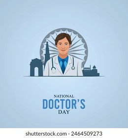 National Doctor’s Day, doctors day, National Doctors' Day poster, flat. illustration, Social Media poster,
