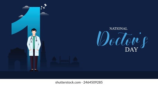 National Doctor’s Day, doctors day, National Doctors' Day poster, flat. illustration, Social Media poster,
