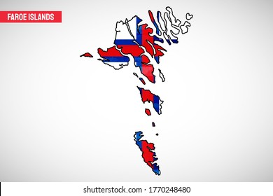 National day of Faroe Islands country. Abstract outline country map with flag in watercolor style illustration