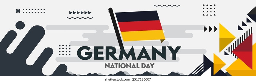 National day of Germany, Deutschland banner, retro abstract geometric shapes, berlin landmarks. German Unity Day. Vector Illustration