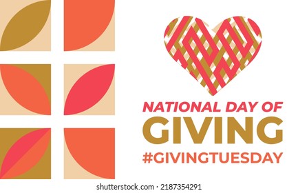 National Day Of Giving (#GIVINGTUESDAY) Encourages Giving Back. It Takes Place The Tuesday After Thanksgiving. Poster, Card, Banner Design. Vector.