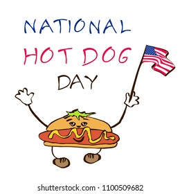 National Day Hot Dog design. Poster for fast food. Vector illustration.