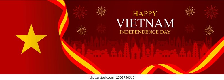 National day or Independence day design for Vietnamese celebration. Vietnam Independence Day Illustration on 02 September 1945. With Vietnamese flag themed colors.