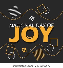 National Day of Joy event banner. Bold text with decorative elements on black background to celebrate on June