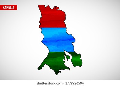 National day of Karelia country. Abstract outline country map with flag in watercolor style illustration