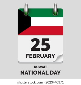 National Day ,Kuwait -February 25, days of year flat realistic calendar icon National Day, Independence Day vector image with Kuwait flag