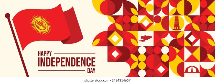 National day of Kyrgyzstan banner with retro abstract geometric shapes