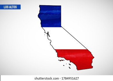 National day of Los Altos country. Abstract outline country map with flag in watercolor style illustration