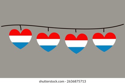 National Day in Luxembourg. Icons set. Balloons, garland, firework, flag national colors. Little children boys and girls. Vector cartoon illustration for greeting card, banner, poster.	
