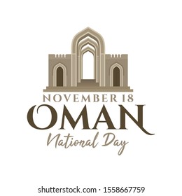 National Day of Oman. Sultanate of Oman Mosque. Seal Logo. 18 November. Vector Illustration. 