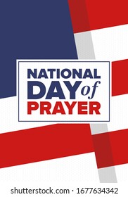 National Day of Prayer in United States. First Thursday of May. Annual day when Americans turn to God in prayer and meditation. Poster, card, banner and background. Vector illustration