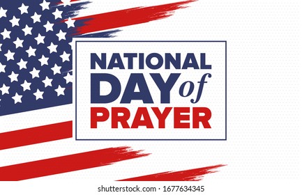 National Day of Prayer in United States. First Thursday of May. Annual day when Americans turn to God in prayer and meditation. Poster, card, banner and background. Vector illustration