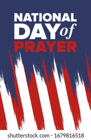 National Day of Prayer in United States. First Thursday of May. Annual day when Americans turn to God in prayer and meditation. Poster, card, banner and background. Vector illustration