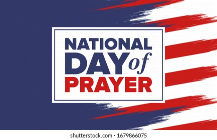 National Day of Prayer in United States. First Thursday of May. Annual day when Americans turn to God in prayer and meditation. Poster, card, banner and background. Vector illustration