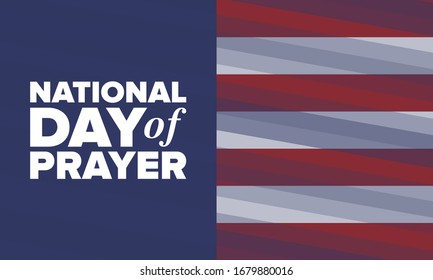 National Day of Prayer in United States. First Thursday of May. Annual day when Americans turn to God in prayer and meditation. Poster, card, banner and background. Vector illustration