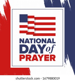 National Day of Prayer in United States. First Thursday of May. Annual day when Americans turn to God in prayer and meditation. Poster, card, banner and background. Vector illustration