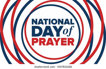 National Day of Prayer in United States. First Thursday of May. Annual day when Americans turn to God in prayer and meditation. Poster, card, banner and background. Vector illustration