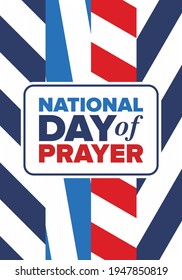 National Day of Prayer in United States. First Thursday of May. Annual day when Americans turn to God in prayer and meditation. Poster, card, banner and background. Vector illustration